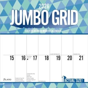 Jumbo Grid Large Print Plato 2026 Wall Calendar
