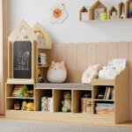 Kids Reading Nook with Storage Bench and Chalkboard, Wooden Kids Bookshelf and Toy Storage, Toy Organizer for Boys & Girls, Tod - AliExpress 1503
