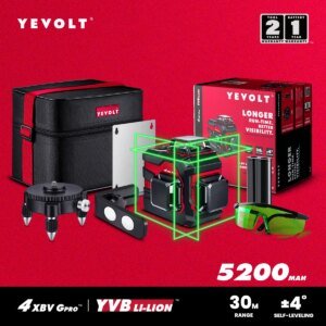 YEVOLT YVGLL4XS12B2PRO 12-Line 360° 3D Green Laser Level Kit-5200mAh Battery,Glasses, Wall Bracket, Rotating Base, Oxford Bag - AliExpress 1420